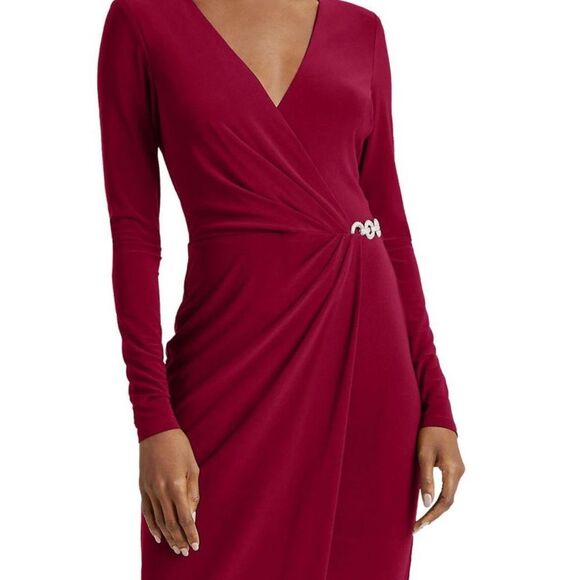 Elegant Ralph Lauren Burgundy Wrap Dress with chain - Picture 2 of 4
